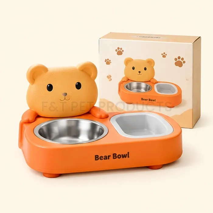 Bear Dual-Use Pet Bowl with Stainless Steel Inserts — wholesale bowls & feeders from F&T Pet Products