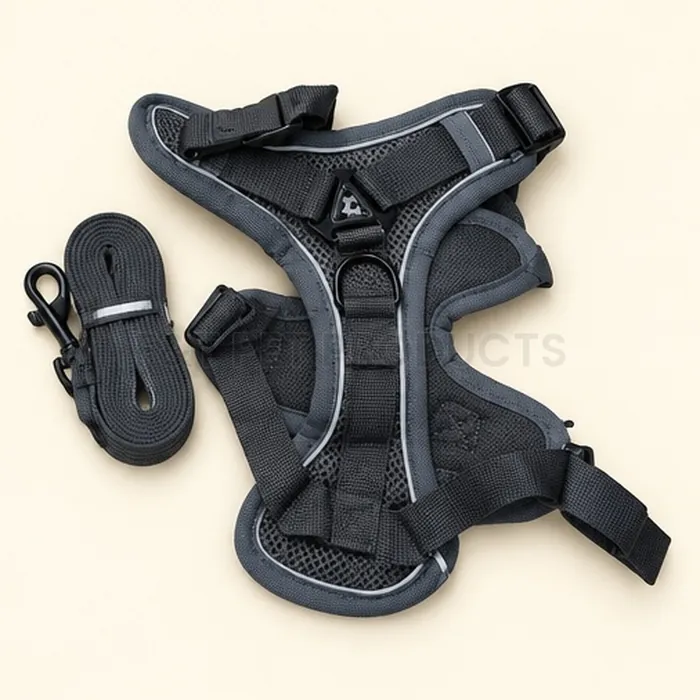 Grey Padded Pet Harness with Leash — photo 2